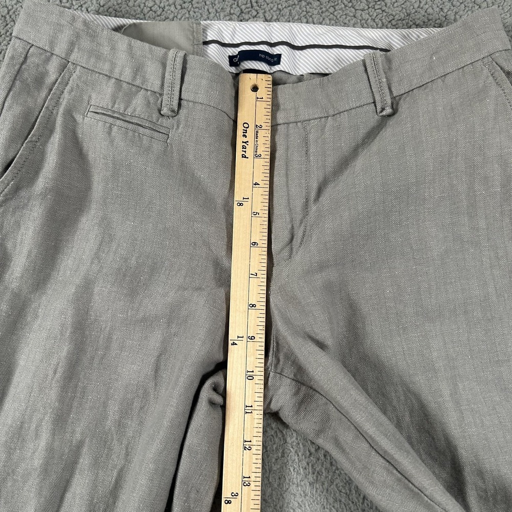 Gap Pants Womens 10 Gray Hip Slung Fit Linen Cotton Herringbone Straight Leg - Picture 9 of 16